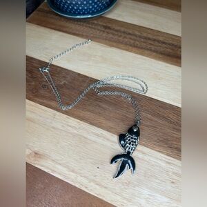Silver and back enamel Koi Fish necklace, Urban Outfitters Circa 2008